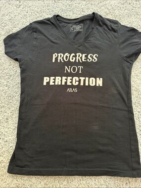 Atlas 'Progress Not Perfection' Black V-Neck Tee